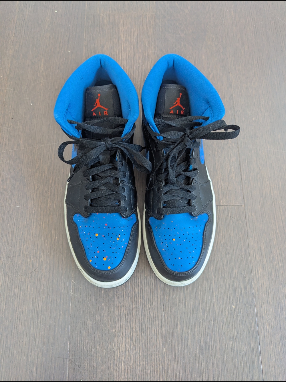 Jordan 1 Mid Royal Paint Splatter Sz 9.5 Blue Black